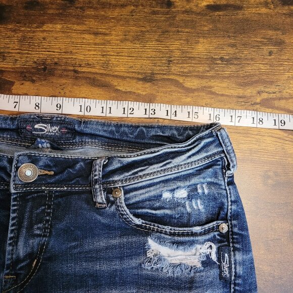 Silver Jeans Sz 29 Sam Boyfriend Low Rise Tummy Control Ripped Medium Dark Wash - Picture 8 of 13